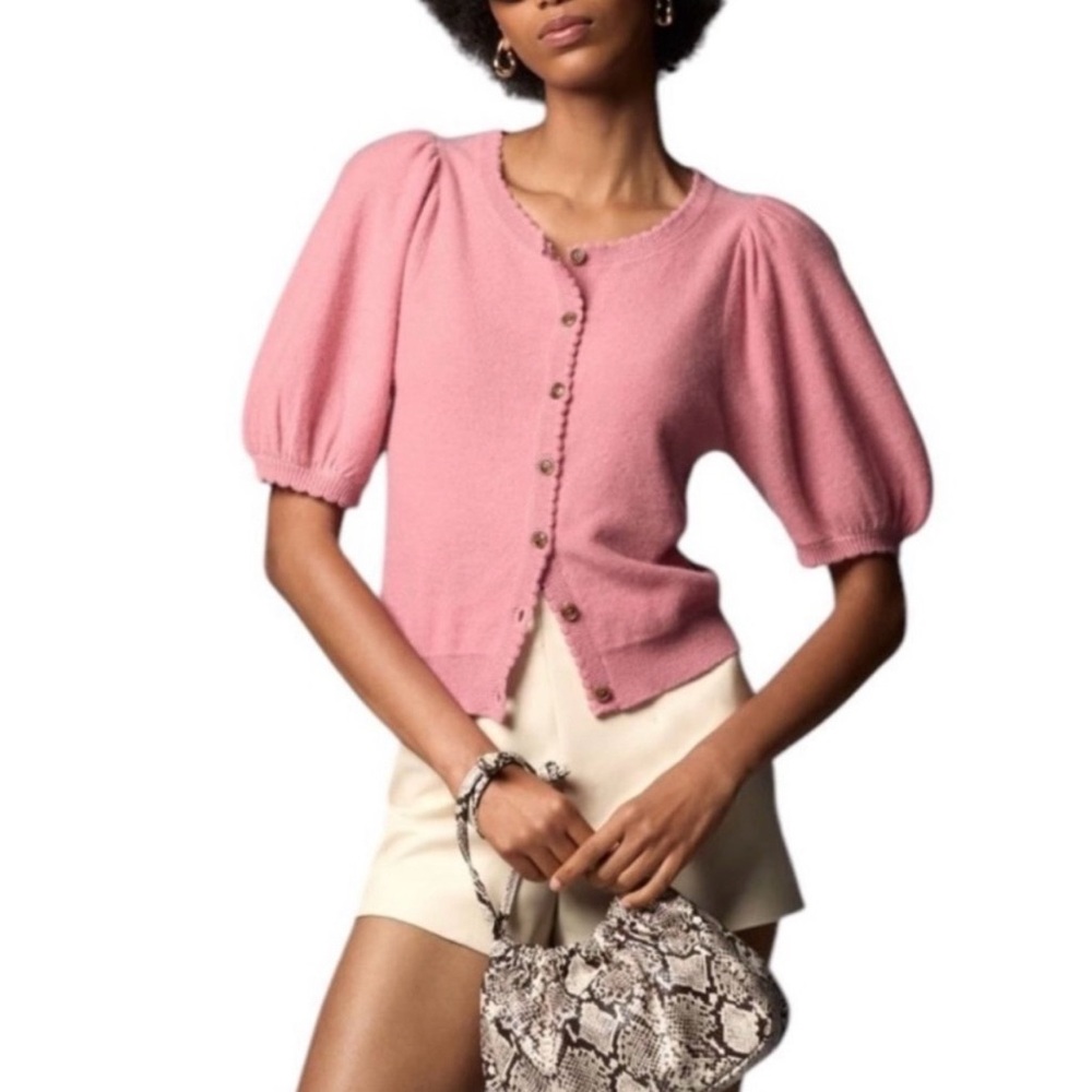 Anthropologie Maeve 100% cashmere puff sleeve cardigan
